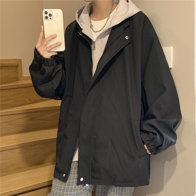 1港风冲锋衣男休闲大码情侣中性风假两件连帽夹克男7420P70控98，男装夹克，星座226-2