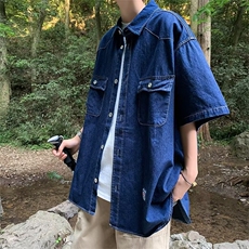 衬衫文艺青春流行夏季五分袖百搭男时尚标准潮新款纯色简约，男装衬衫，星座716-2