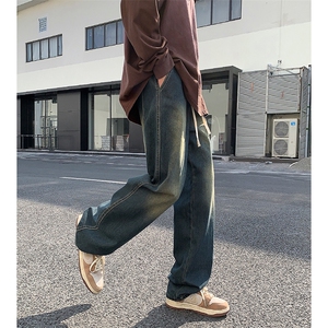 美式ins高街hiphop抽绳松紧腰重工业水洗牛仔裤货号K2330P45控68图片