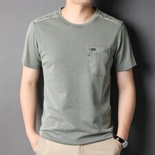 夏季棉短袖衬衫口袋立领中年男士宽松衣服爸爸装风亚麻衬衣，男装T恤，电商B212（原钱塘6029）