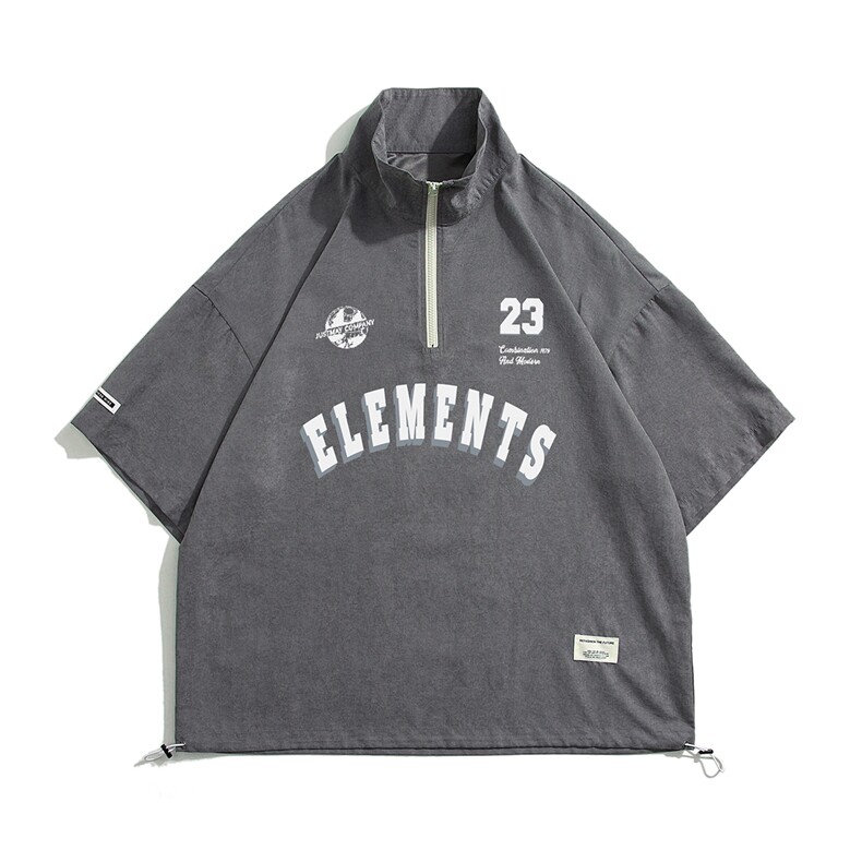 白底美式复古字母印花半拉链短袖T恤休闲短裤套装TZ755P65控98,男装牛仔裤,电商A247-1
