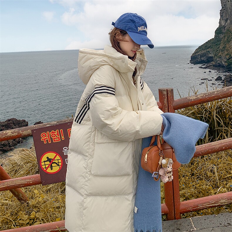 白色长款羽绒服女2024冬季新款韩版宽松休闲学院风白鸭绒加厚外套图片