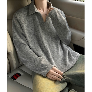 25早春 美式老钱风麦穗v领长袖T恤衫翻领polo衫卫衣男 H1041特P40图片