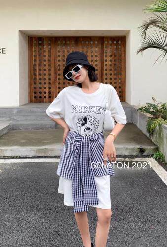 格子平接连衣连衣群，女装，雪蘭桐