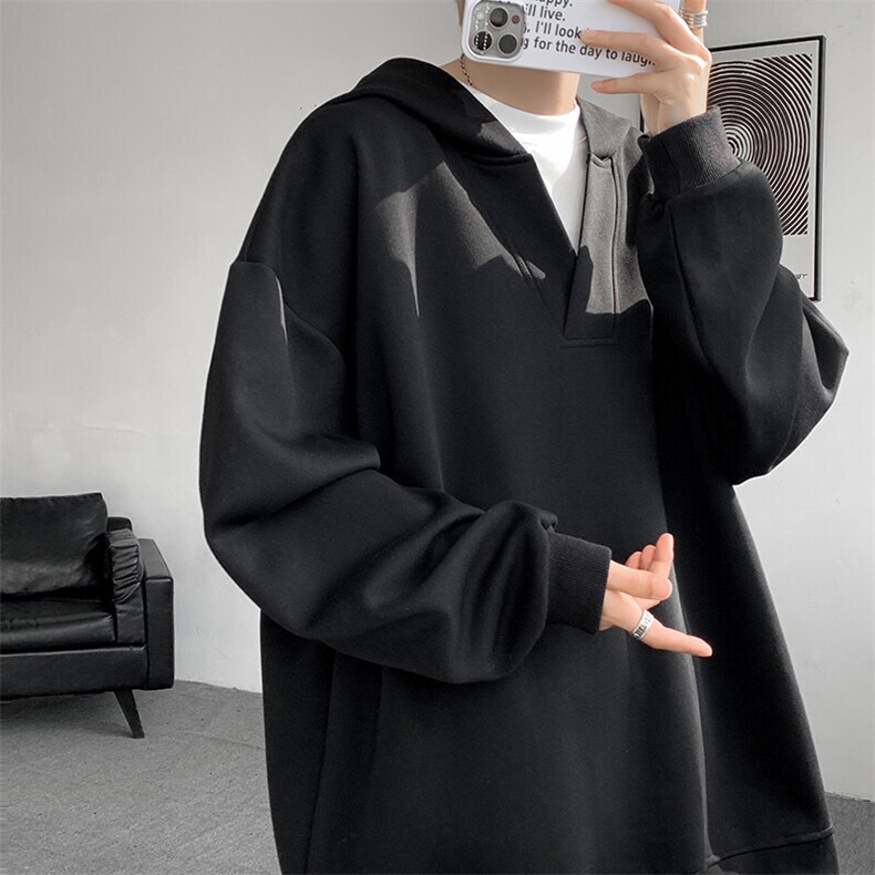 8XL-M叠穿假两件卫衣重磅连帽V领拼接套头衫宽松大码外套WY006P65图片