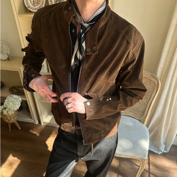 得物品质秋款男夹克衫麝皮绒复合立领外套JK0032P80,男装夹克,星座1013-1