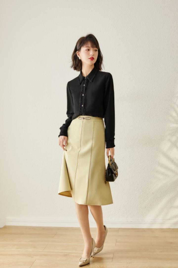 2022春装新品小香衬衫,女装衬衫,束索