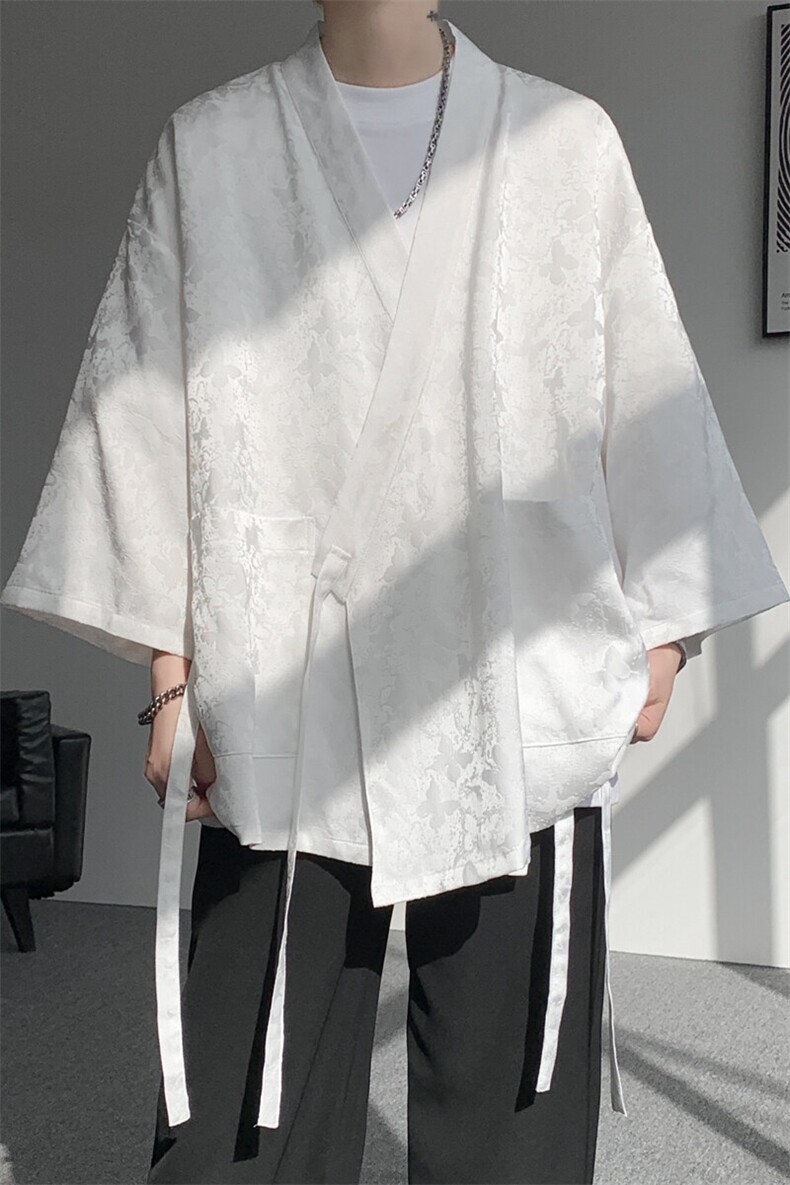 风提花开衫道袍七分袖汉服大码中式禅服冰丝和服外套DP1101/P58,男装衬衫,电商B238