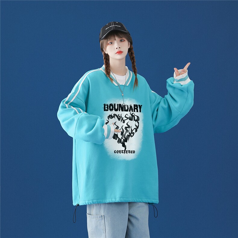 白底美式hiphop慵懒风V领套头卫衣潮牌印花上衣B22--P55控68--,男装卫衣,A247A