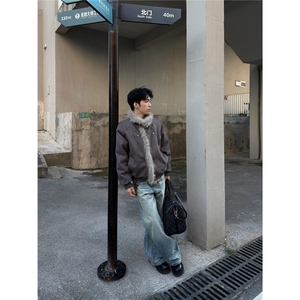 麂皮绒座山雕棉服男女短款cleanfit秋冬季加厚夹克外套图片