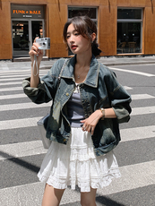 港风复古牛仔外套女2025春季新款高级感设计感宽松减龄小个子夹克，女装短外套，浪娴服饰