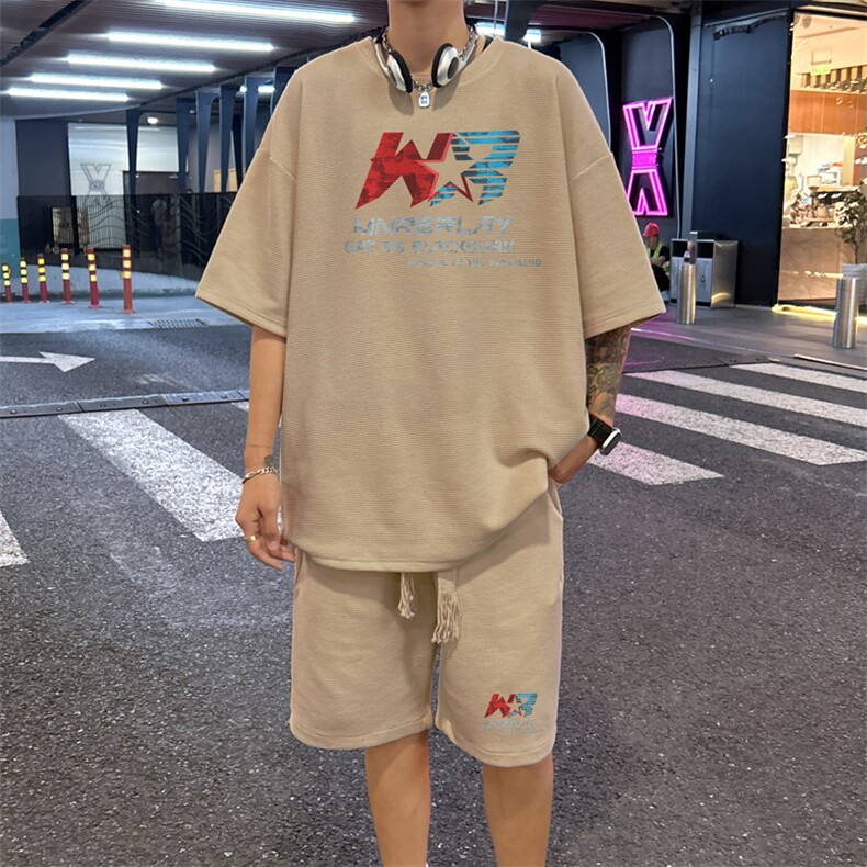 套装！华夫格套装短袖T恤短裤男TZ227-特P38,男装牛仔裤,电商B367