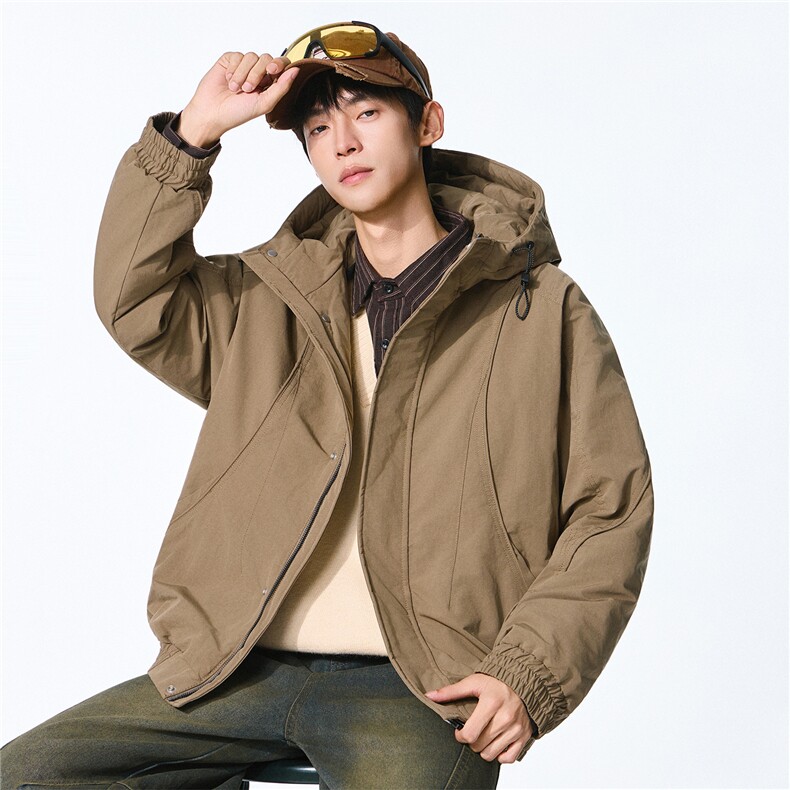 夹棉2025秋冬新款连帽工装夹克男户外登山服棉服,男装夹克,电商D215