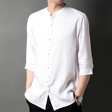 F82289钱塘2020-1高品质男装亚麻长袖衬衫时尚男士纯色上衣P105，男装衬衫，钱塘207-1