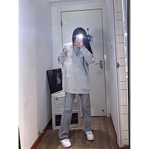 美式hiphop纯色修身直筒牛仔裤图片