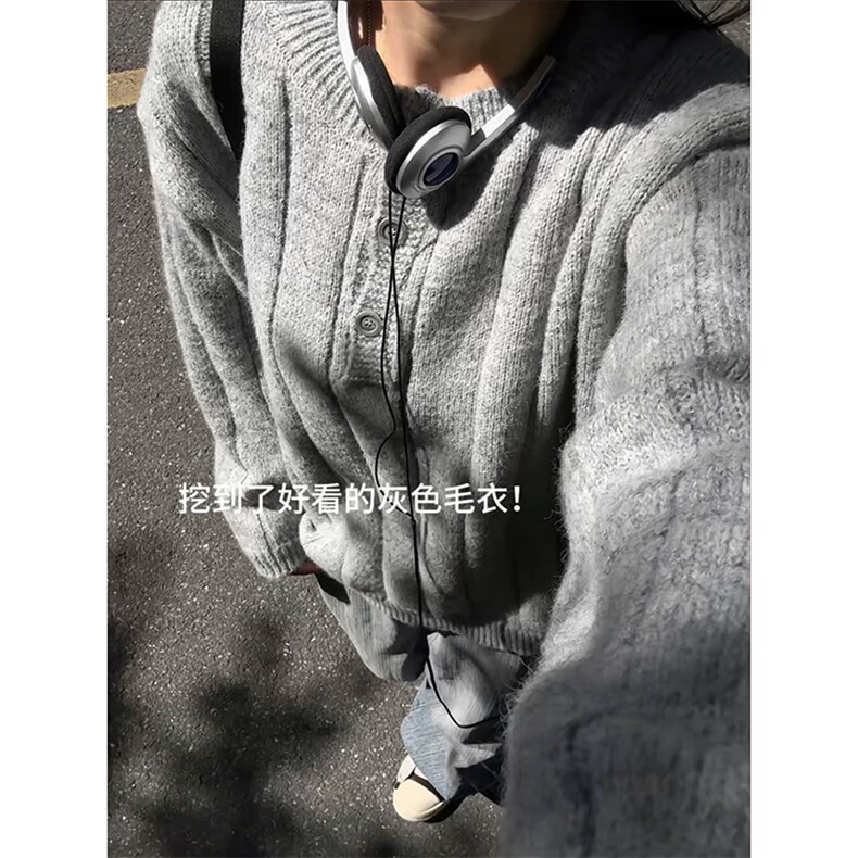 深灰色亨利领毛衣男女款秋冬季美式复古慵懒高级感针织内搭打底衫,男装针织衫/毛衣,电商A102B