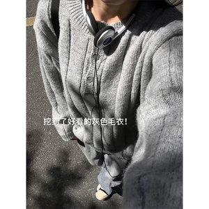 深灰色亨利领毛衣男女款秋冬季美式复古慵懒高级感针织内搭打底衫