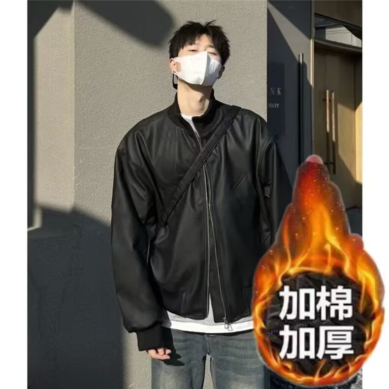 百搭潮流流行简约时尚慵懒日系新款皮PU加厚加棉夹克气质ins文艺图片