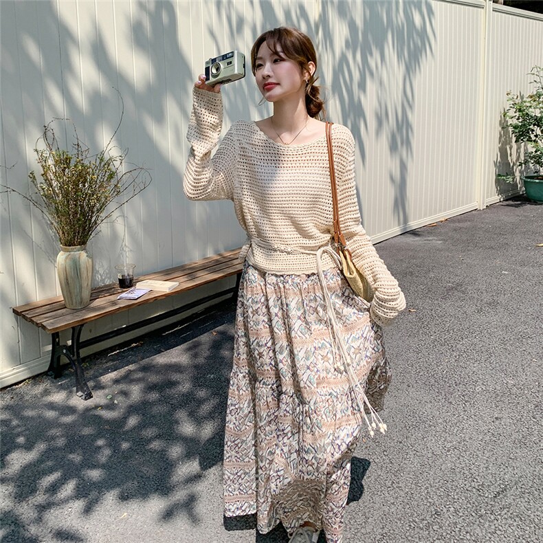 简约镂空罩衫印花半身裙2025新款夏季独特超好看百搭，女装连衣裙，维壹