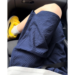 特批P21无差价25夏季复古泡泡纱可调节腰带大码五分短裤男DK5861图片