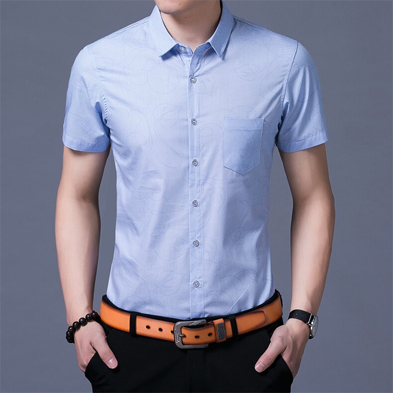 Z1742D夏季青年2022男式薄款短袖衬衣修身休闲免烫透气衬衫P50,男装衬衫,电商B360