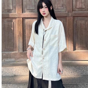 小众新中式提花衬衫男女夏季新款复古潮牌宽松设计感短袖衬衣外套图片