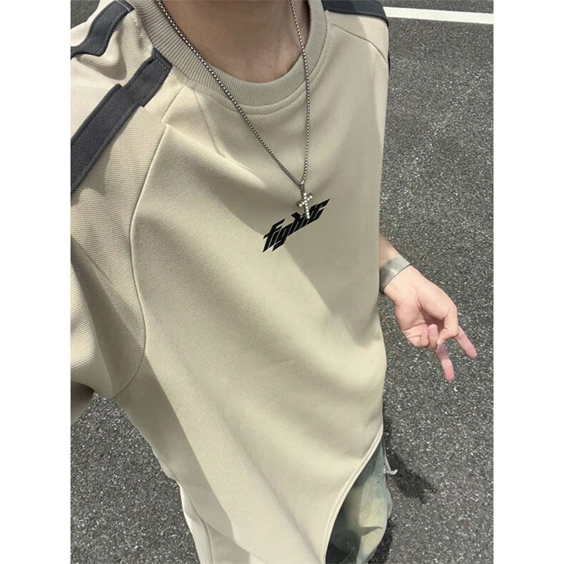 美式复古重磅撞色拼接T恤短袖男夏季印花插肩袖T3675-特价P34,男装T恤,电商A007