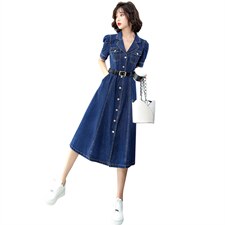 时尚牛仔收腰连衣裙2021年夏季新款韩版女长裙潮，女装连衣裙，润尚靓点