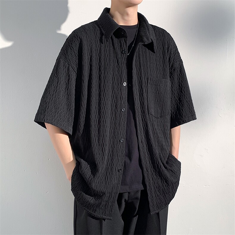 夏季新款垂感肌理感冰丝冷淡风潮半袖衬衫男CD2264,男装衬衫,电商A001