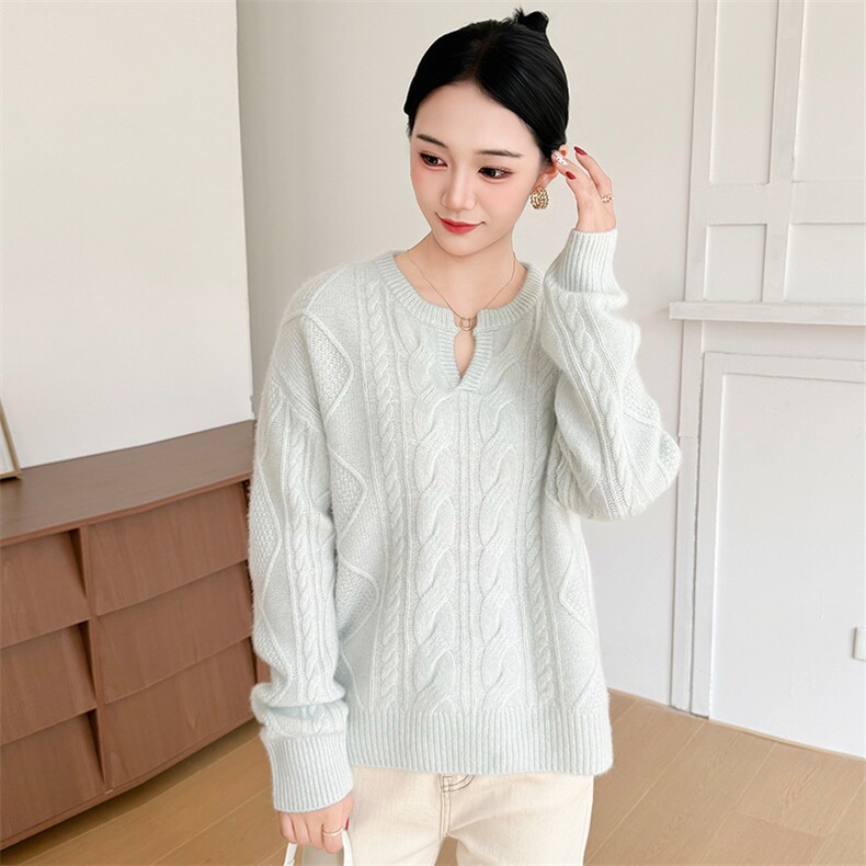 2025年秋季新款百搭女士V领套衫，女装针织衫/毛衣，米哆哆羊绒