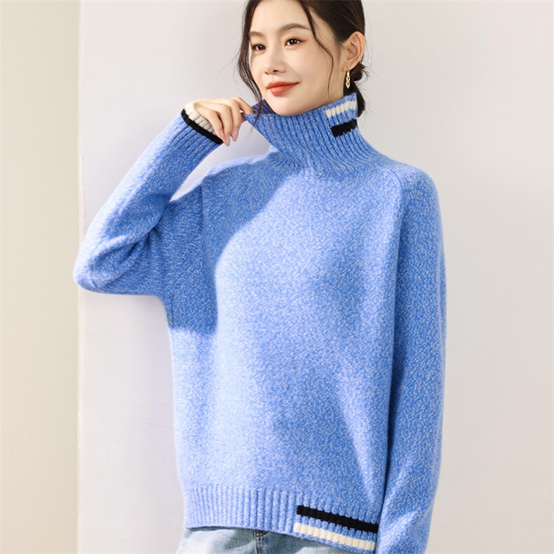 2025年秋季新款百搭女士花纱高领纯色羊毛衫，女装羊毛衫，狄美羊绒