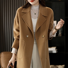 新中式盘扣纯羊毛大衣女小个子毛呢外套2025秋冬新款双面羊绒大衣，女装双面呢大衣，贝源羊绒