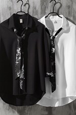 1情侣领带款M-5XL大码潮流休闲短袖衬衫男七分袖衬衣7874P45控68，男装T恤，星座226-2