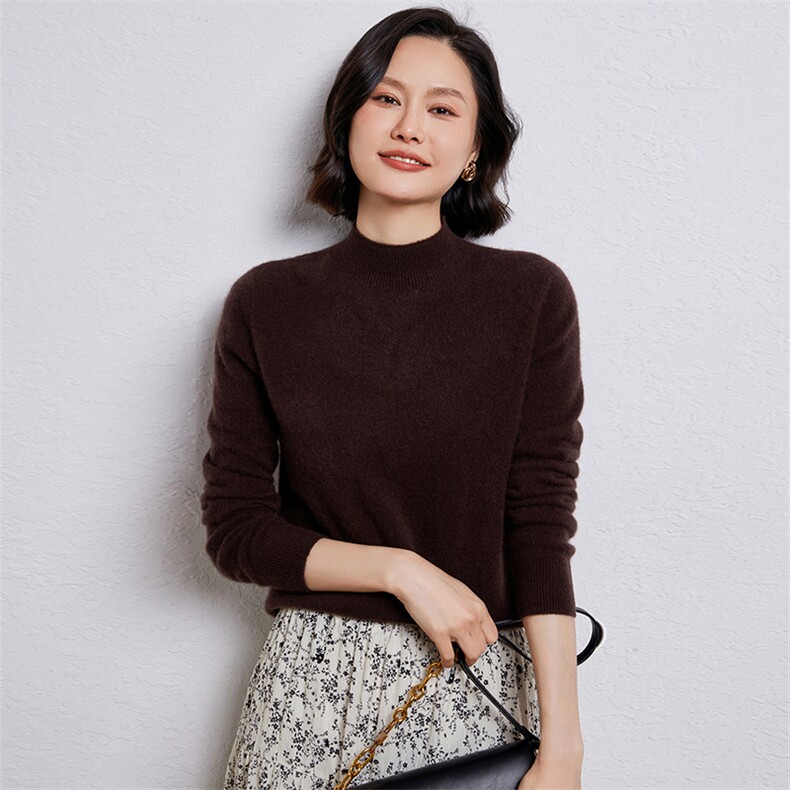 一线无缝半高领羊毛女秋冬套头针织毛衣洋气打底修身衫,女装羊毛衫,温伦斯特羊绒