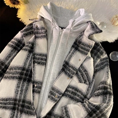 1506/QWT1790/P79秋冬假两件格子加棉连帽棉服，男装棉衣，星座1506