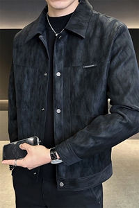 加绒加厚皮衣外套男款秋冬季2025新款潮流皮夹克B255-5062-p155,夹克款皮衣穿搭图片