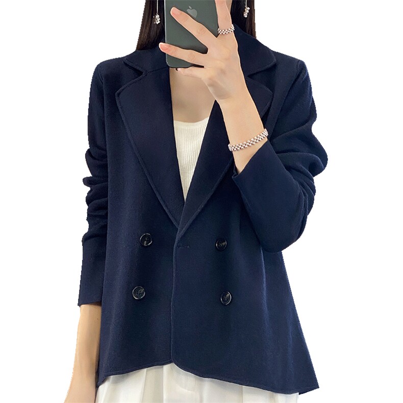 2024秋冬新款双面羊绒大衣女短款小个子西装领羊毛呢外套修身显瘦,女装西装,佳绒包芯纱店