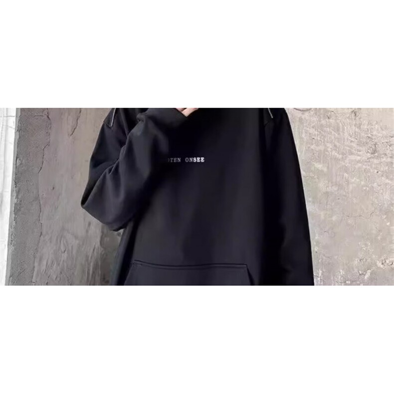 网络图现货美式重磅痞帅高级感排扣设计黑色连帽卫衣J2W14-P55,男装卫衣,星座715-7