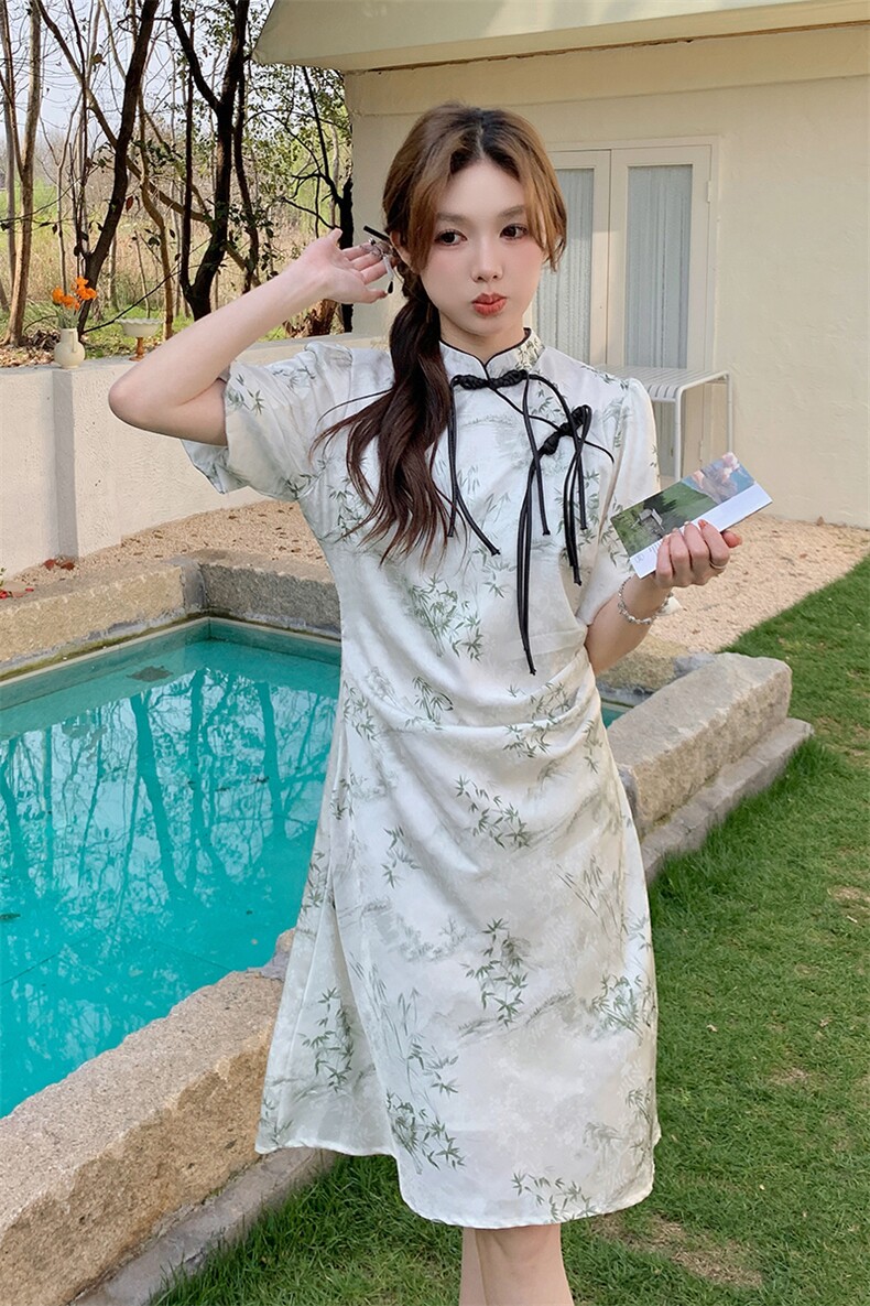 夏季新款优雅复古旗袍连衣裙修身显瘦支持退换货,女装连衣裙,灵力轩