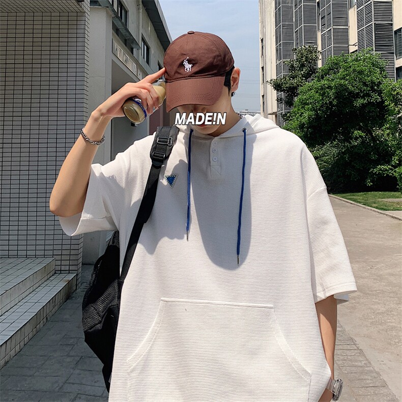 特P38控68 华夫格冰丝连帽短袖男夏季外套中性宽松LM01图片