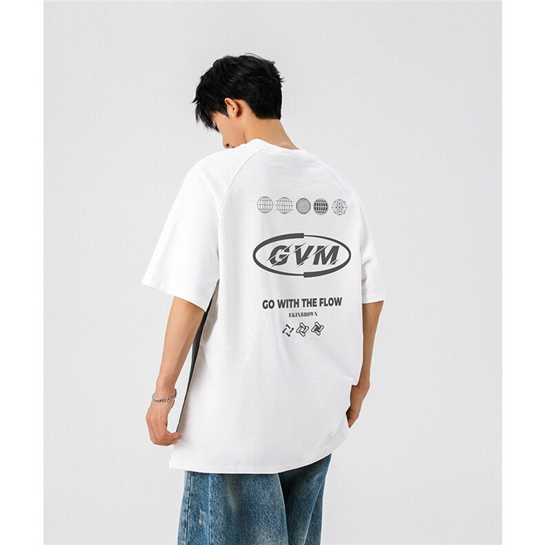领口拉链拼接设计大码M-5XL印花短袖T恤男：100%棉DX78024P50控78,男装T恤,星座227-7