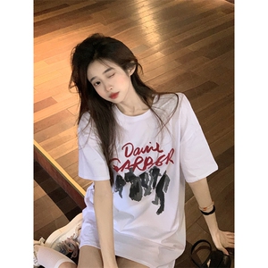 T0723-P25 暗影人像剪影美式印花短袖 男女款复古全棉短袖图片