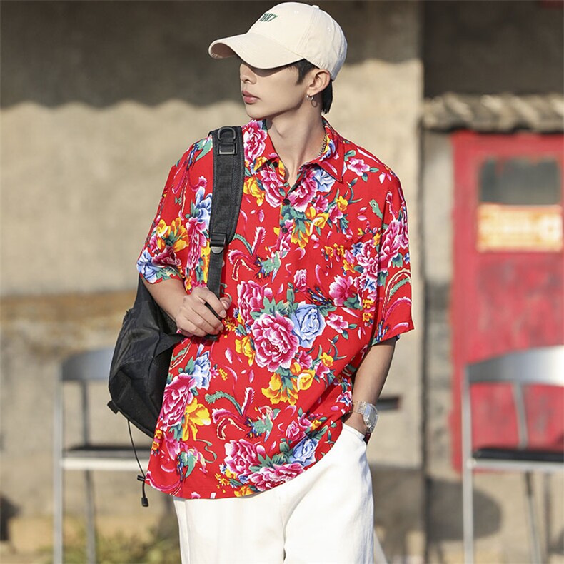 P01中性男女休闲大码花衣服polo衫宽松透气东北大花风团队服图片