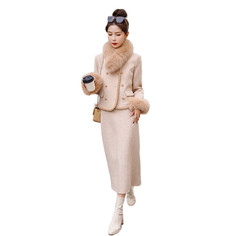 2023冬季小香风套装裙女狐狸毛领,女装套装/套裙,秋水欣儿