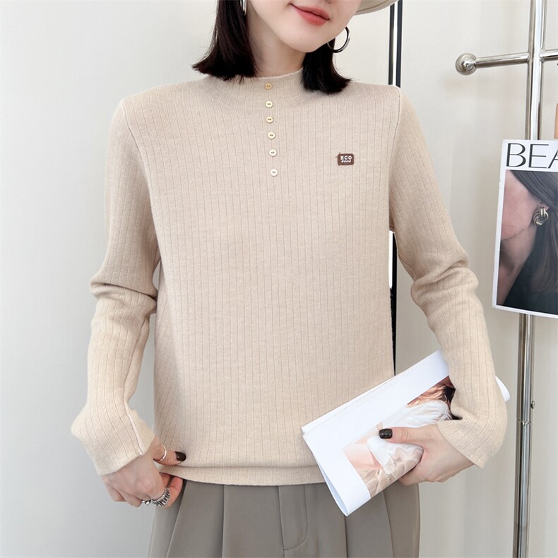 2024秋季新款韩版女装小众设计感半高领毛衣简约舒适,针织衫/毛衣,暖娇绒包芯纱店