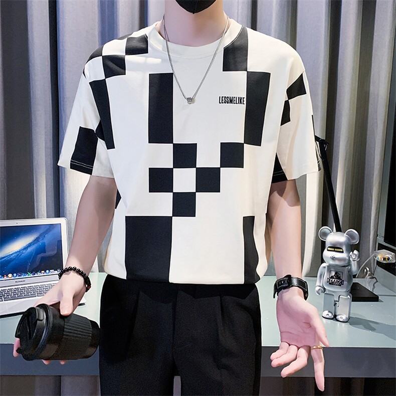 2025新款夏季短袖T恤男潮牌拼色圆领半袖体恤 A313-1-33015A-P55图片