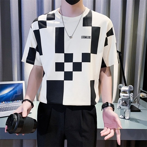 2025新款夏季短袖T恤男潮牌拼色圆领半袖体恤 A313-1-33015A-P55图片