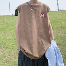 抖音供货、230克现货水洗棉印花宽松版无袖背心D223A-SB2334-P35，男装背心/马甲，电商019-1