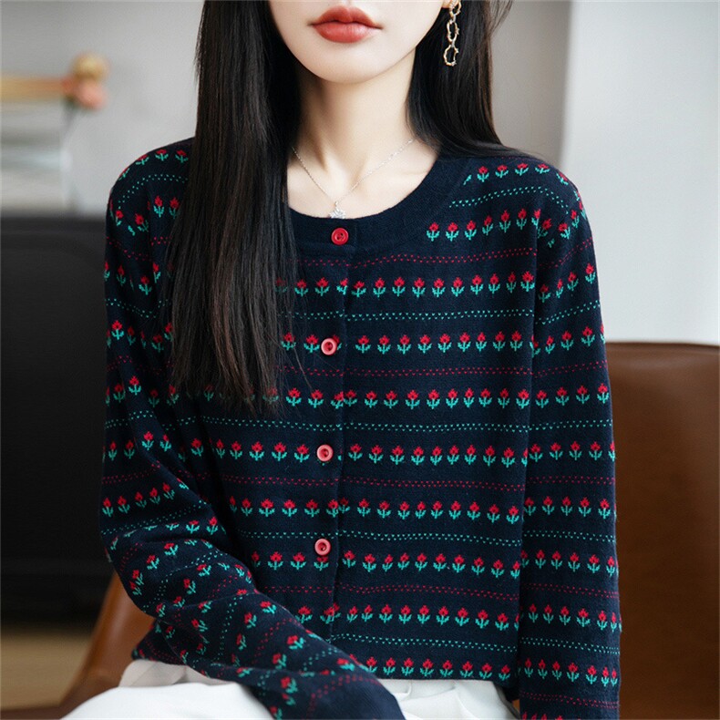 法式复古提花针织开衫女25春秋精纺薄外套长袖毛衣miu系开衫外套,针织衫/毛衣,郡淞羊绒