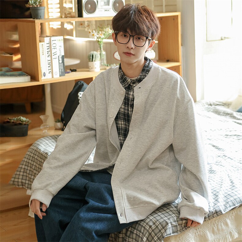 春季新款C7058-TP3558青少年大学生棒球领慵懒风卫衣外套男,男装卫衣,电商A102